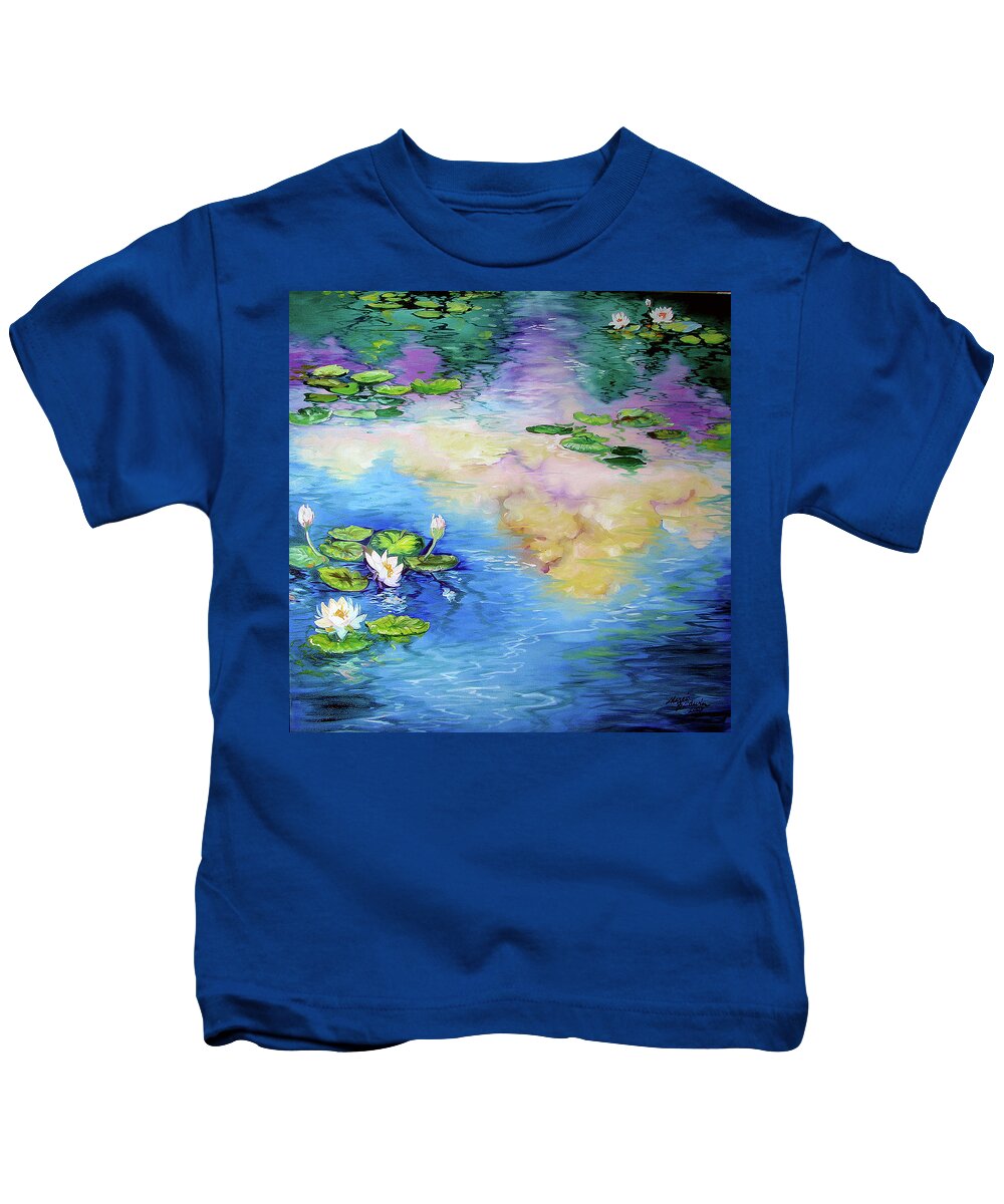 Lily Kids T-Shirt featuring the painting Reflections On A Waterlily Pond #1 by Marcia Baldwin