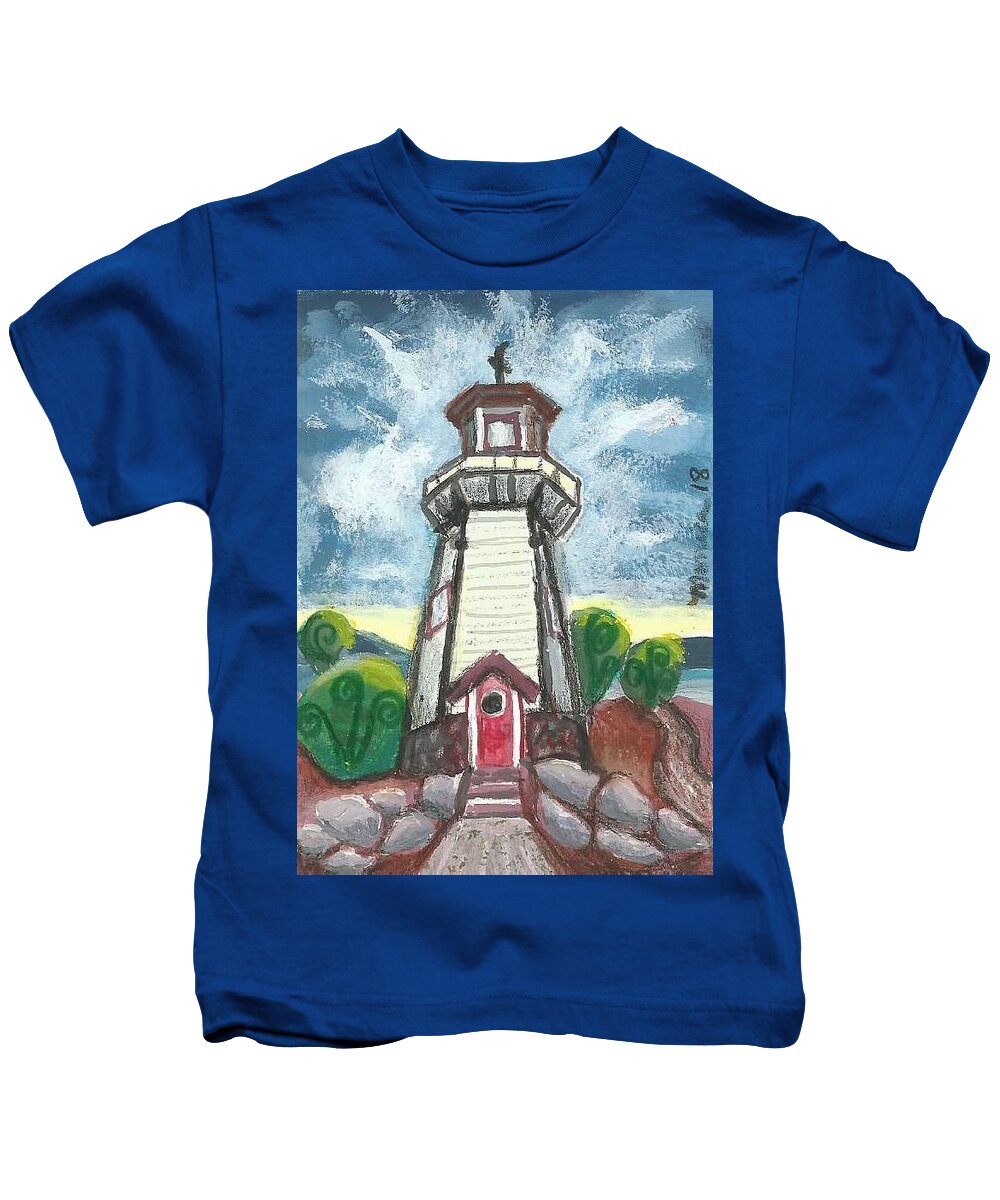 Lighthouse Kids T-Shirt featuring the painting River Rouge Memorial Lighthouse by Monica Resinger