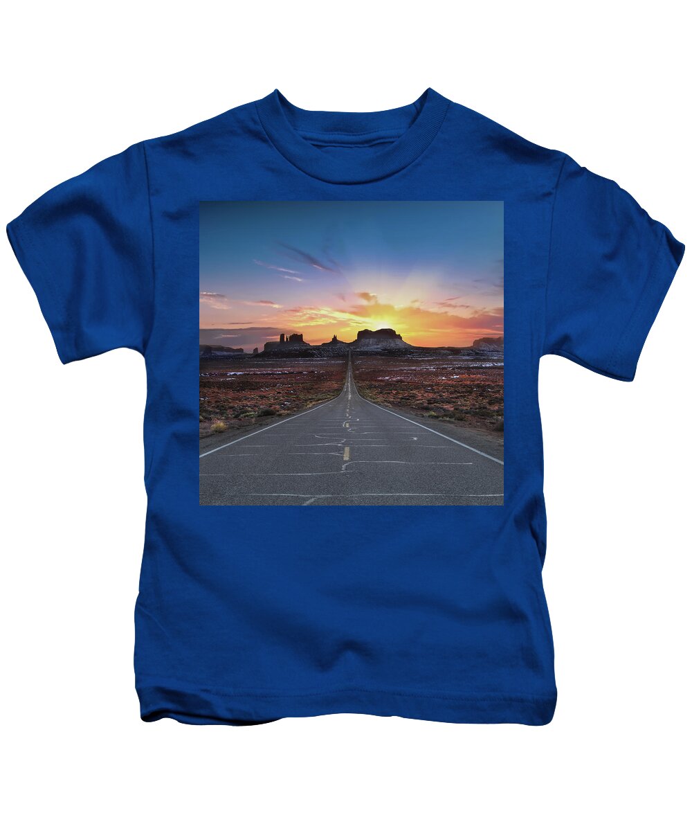 Utah Kids T-Shirt featuring the photograph The Long Road to Monument Valley #2 by Larry Marshall