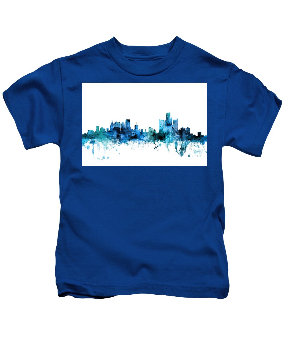 Detroit Kids T-Shirt featuring the digital art Detroit Michigan Skyline #11 by Michael Tompsett