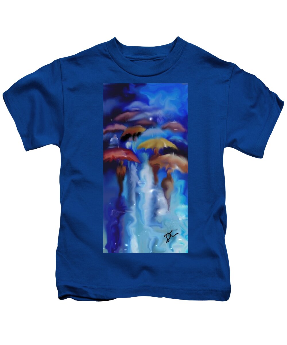 Paris Kids T-Shirt featuring the digital art A rainy day in Paris by Darren Cannell