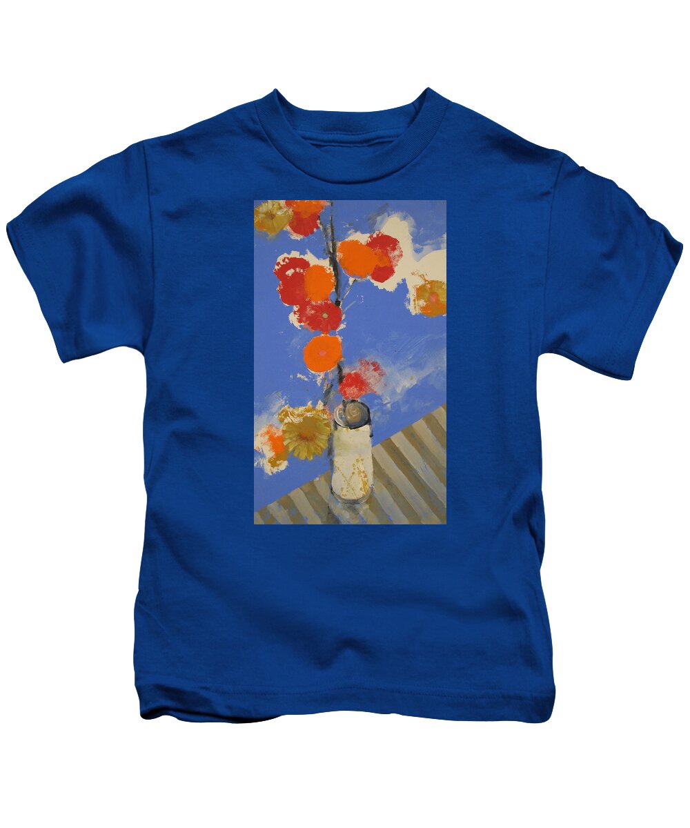 Abstract Painting Kids T-Shirt featuring the painting Abstracted Flowers in Ceramic Vase by Cliff Spohn