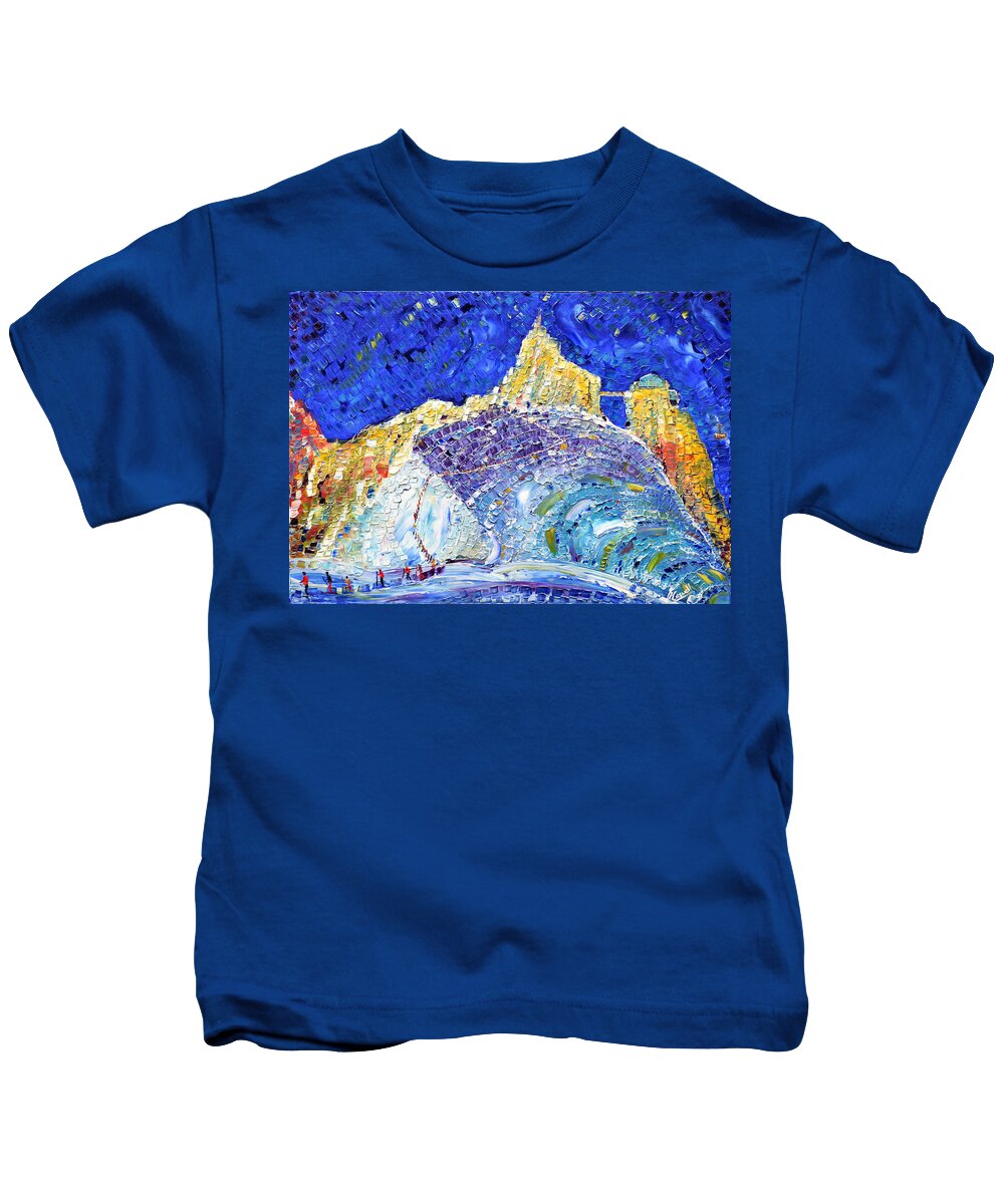 Aiguille Du Midi Kids T-Shirt featuring the painting Aiguille Du Midi Glacier Chamonix by Pete Caswell