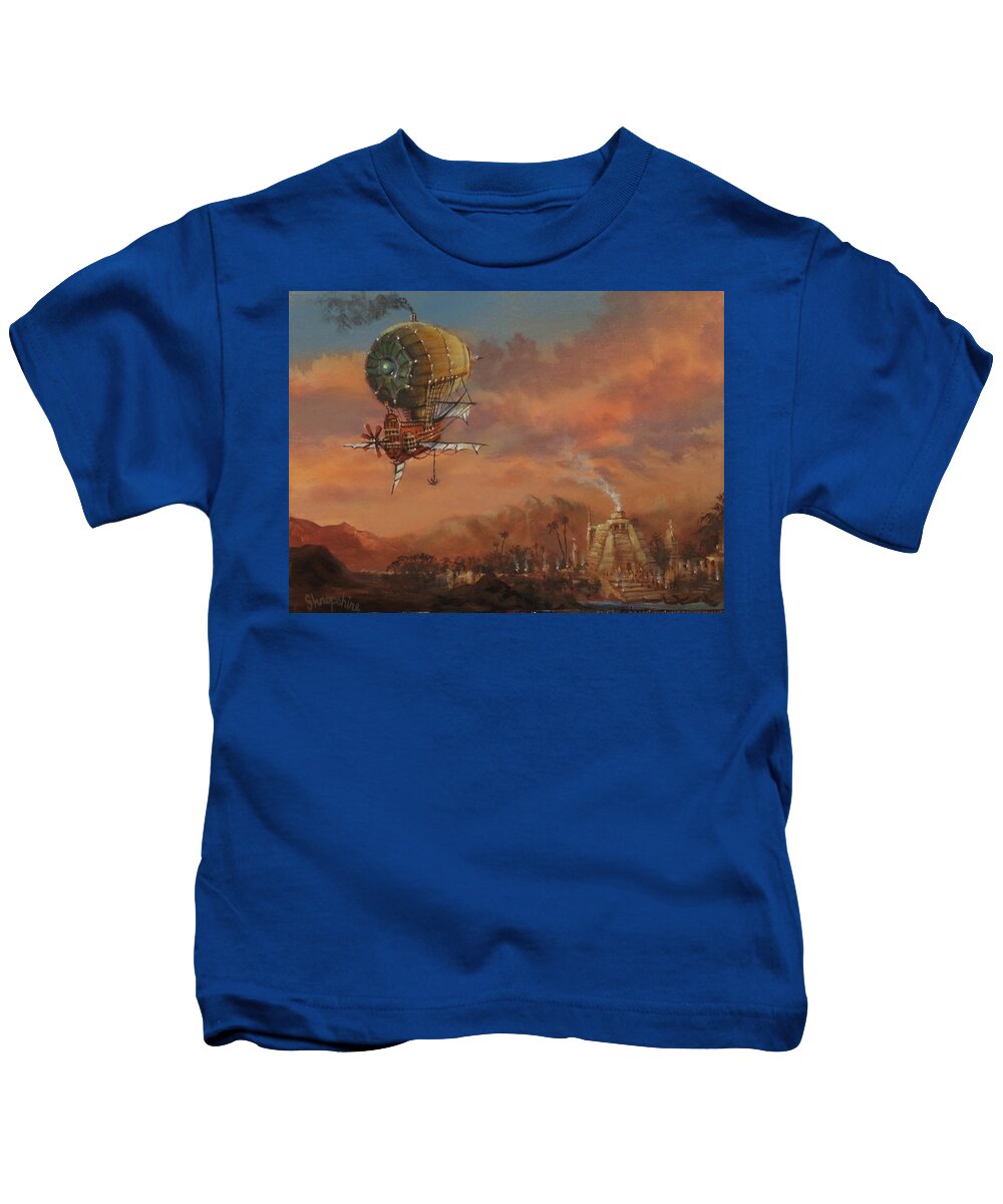 : Atlantis Kids T-Shirt featuring the painting Airship Over Atlantis Steampunk Series by Tom Shropshire