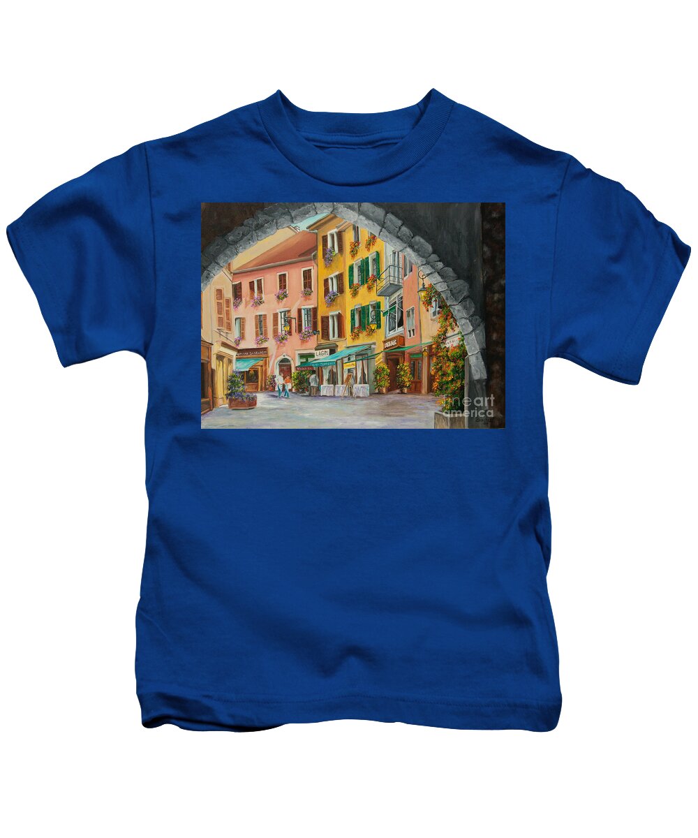 Annecy France Art Kids T-Shirt featuring the painting Archway To Annecy's Side Streets by Charlotte Blanchard