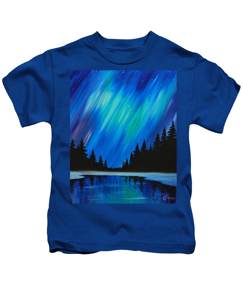 Aurora Borealis Kids T-Shirt featuring the painting Aurora Borealis by Emily Page