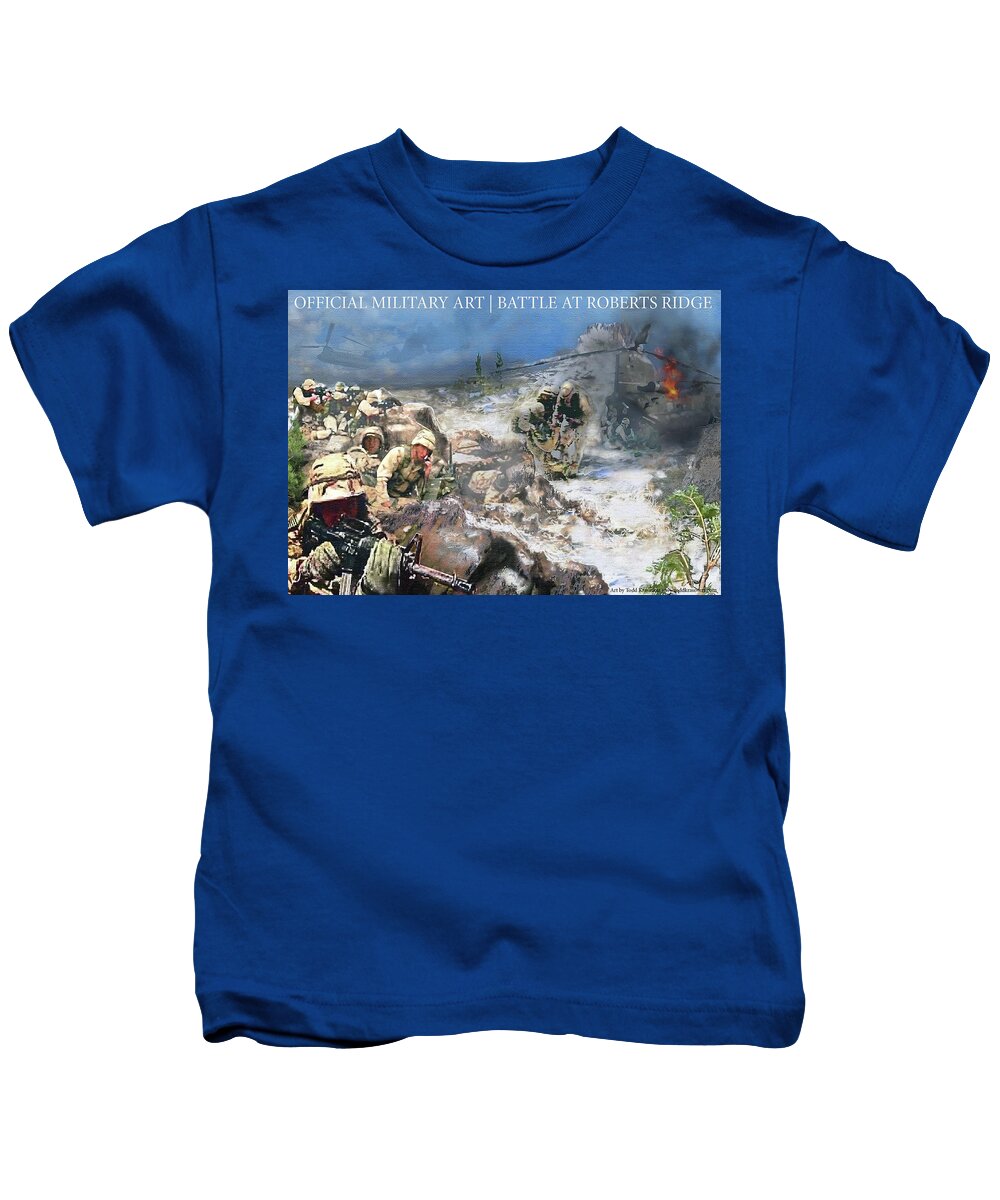 Military Art Kids T-Shirt featuring the painting Battle at Roberts Ridge by Todd Krasovetz