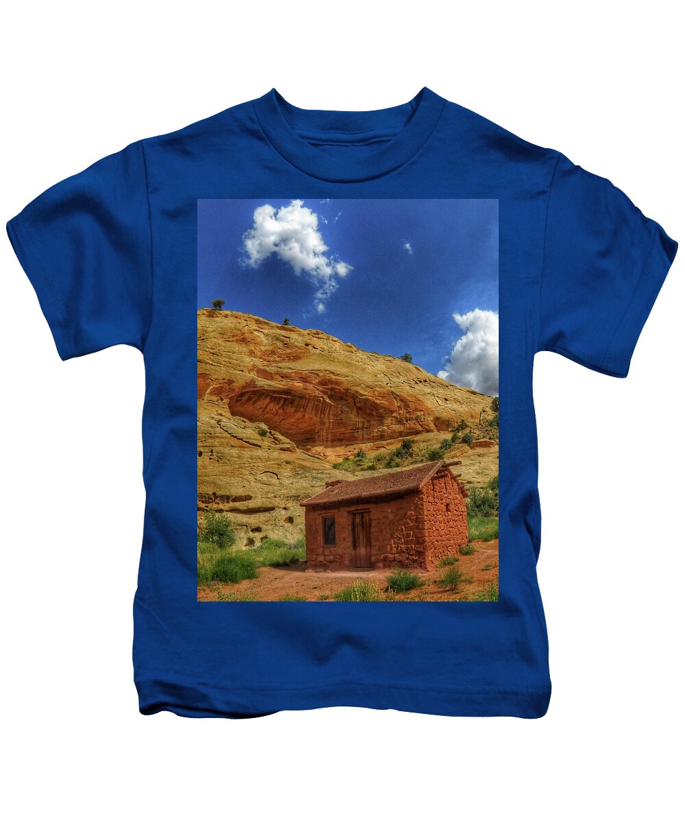 Landscape Kids T-Shirt featuring the photograph Behunin Cabin by Ross Kestin