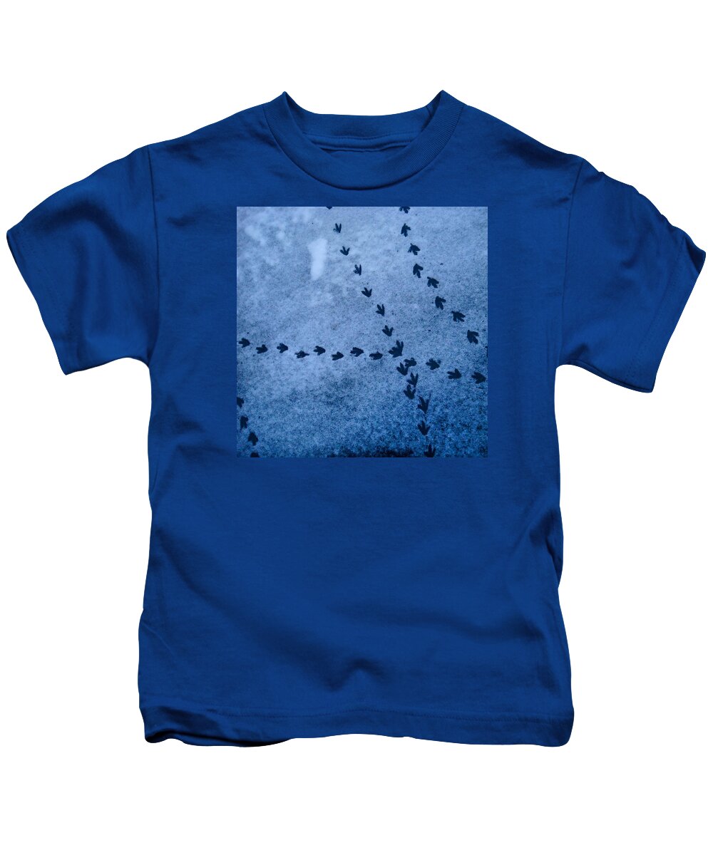 Blue Kids T-Shirt featuring the photograph Bird Tracks On Ice by S Giljan