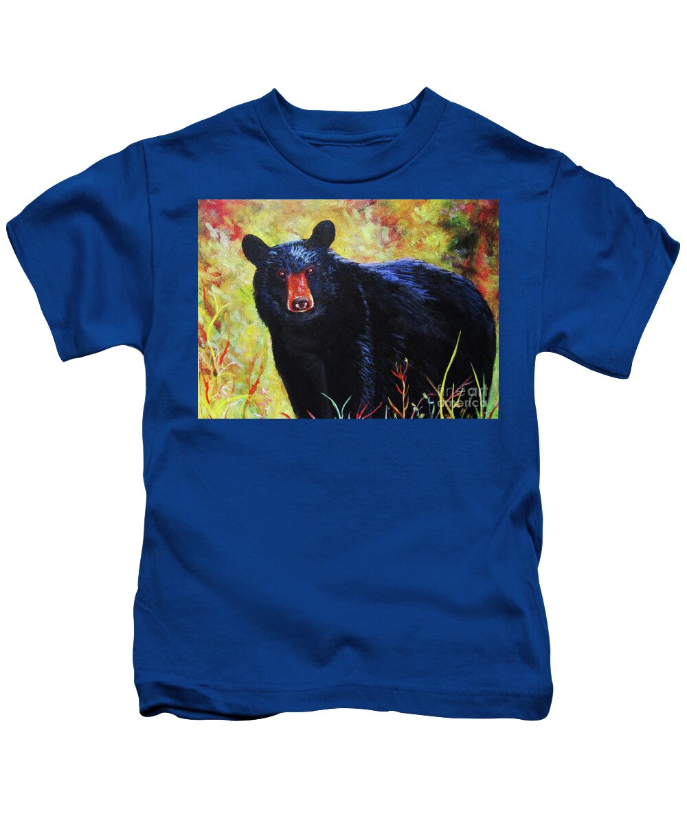Bear Kids T-Shirt featuring the painting Black Bear by Anne Marie Brown