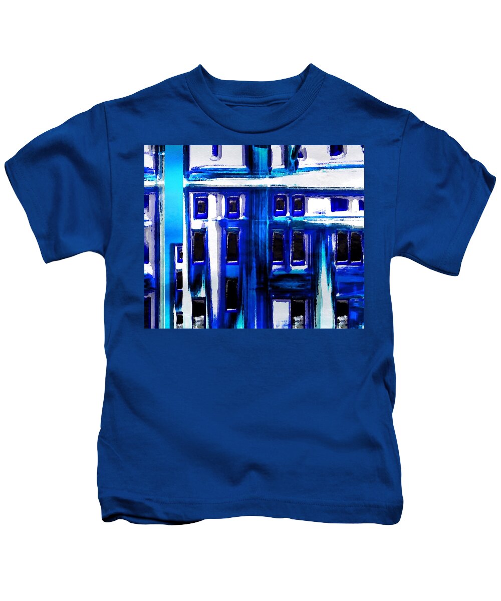 blue Buildings Kids T-Shirt featuring the painting Blue Buildings by Mark Taylor