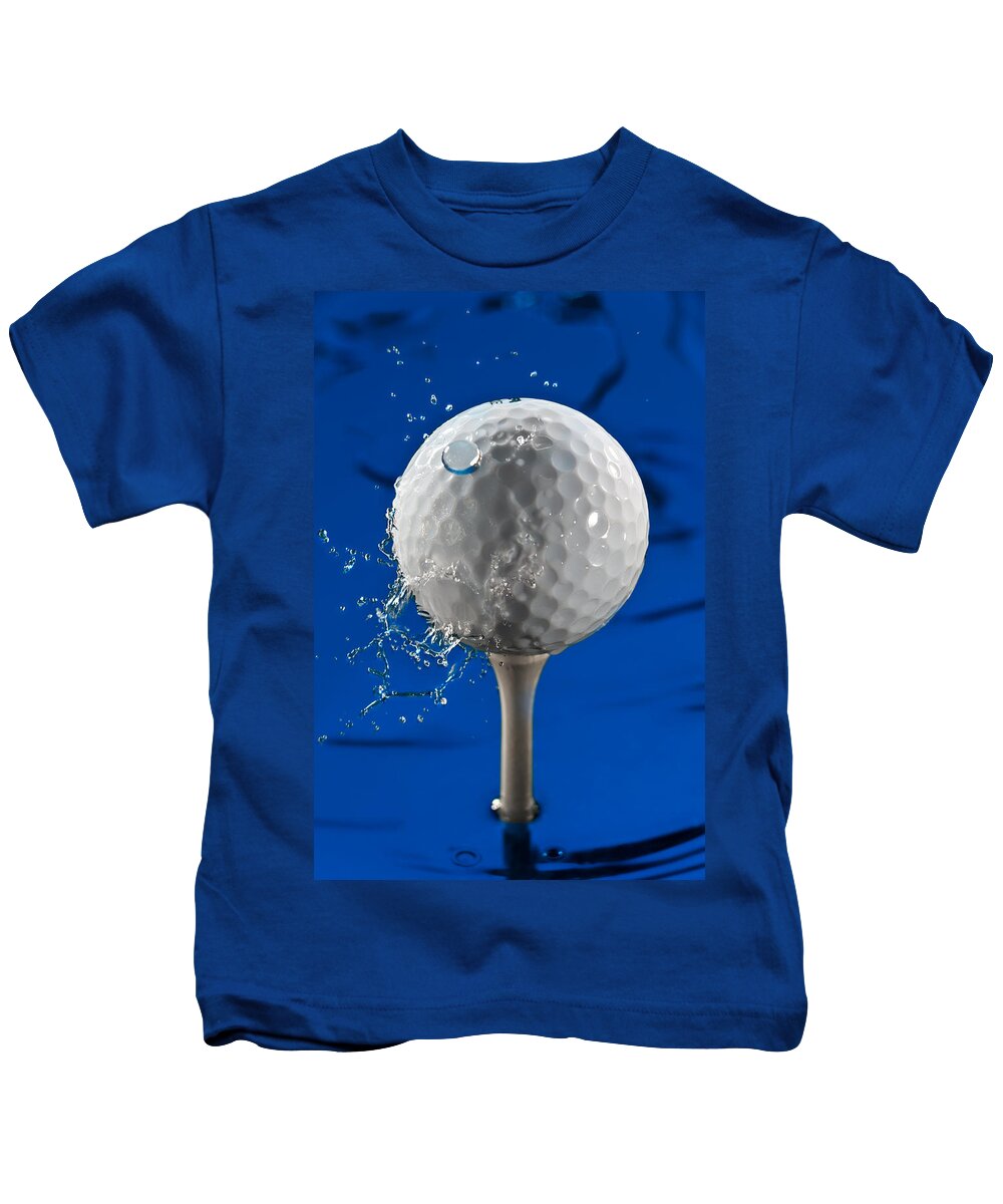 Golf Kids T-Shirt featuring the photograph Blue Golf Ball Splash by Steve Gadomski