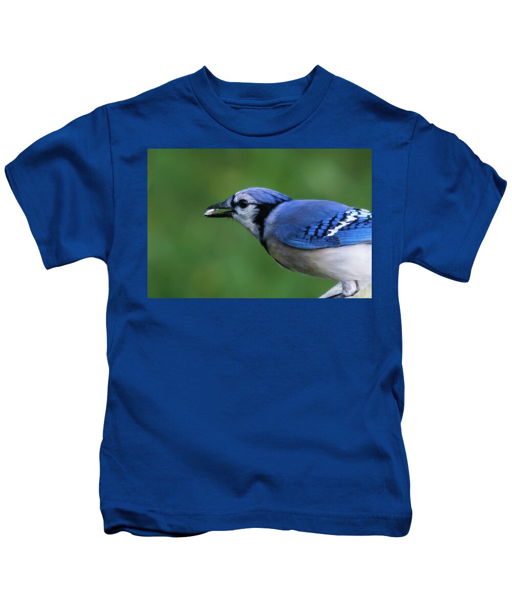 Blue Jay Kids T-Shirt featuring the photograph Blue Jay With Seed by John Benedict