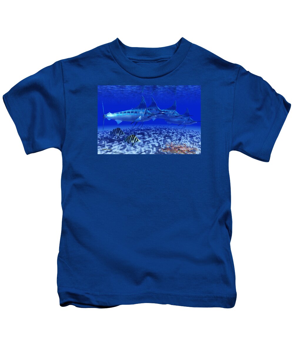 Blue Marlin Kids T-Shirt featuring the painting Blue Marlin Pack by Corey Ford