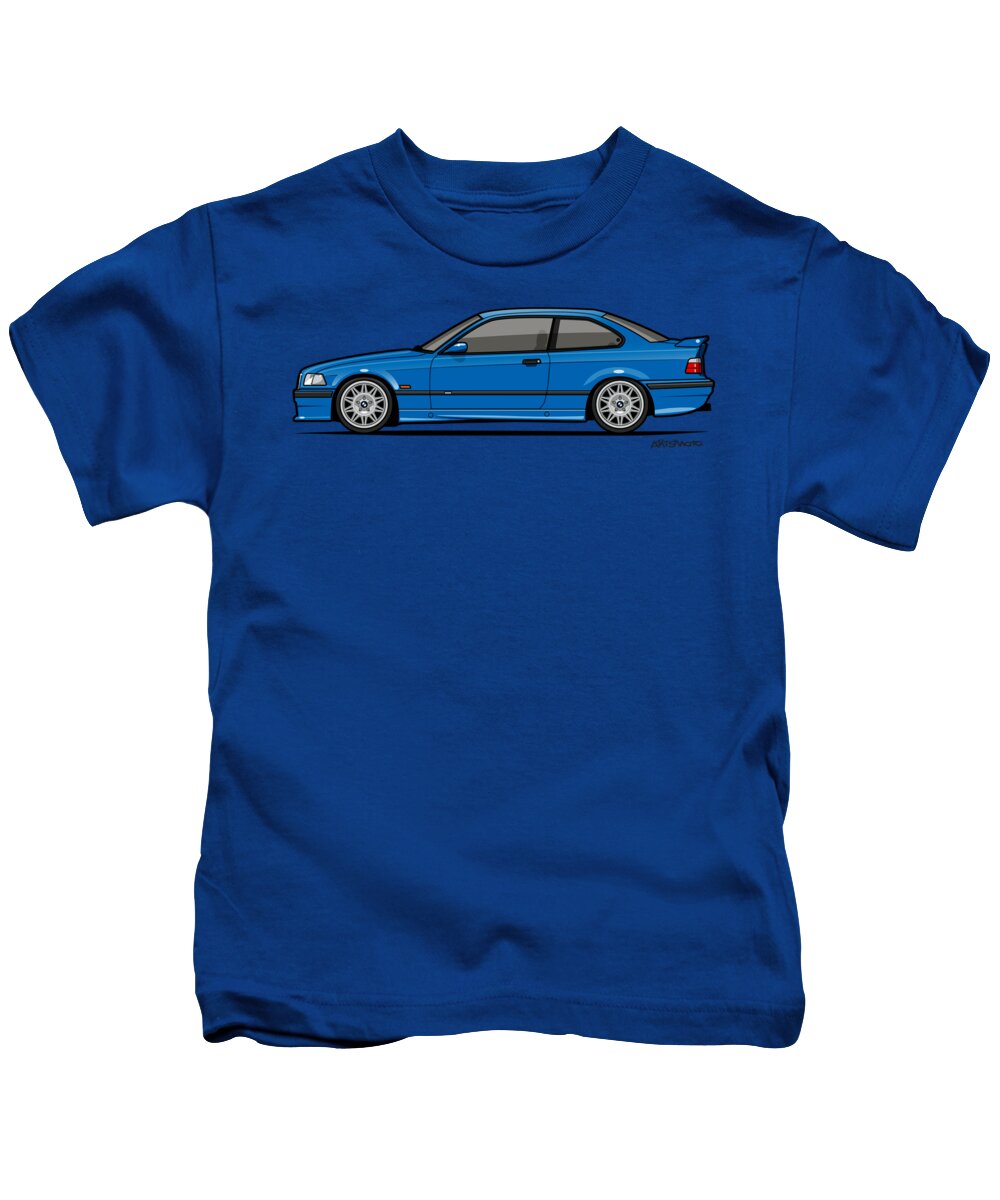 Car Kids T-Shirt featuring the digital art BMW 3 Series E36 M3 Coupe Estoril Blue by Tom Mayer II Monkey Crisis On Mars