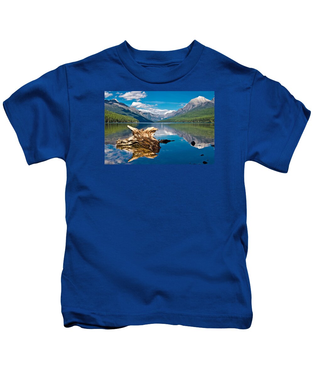 Mountain Kids T-Shirt featuring the photograph Bowman Lake 1, Glacier Nat'l Park by Jedediah Hohf