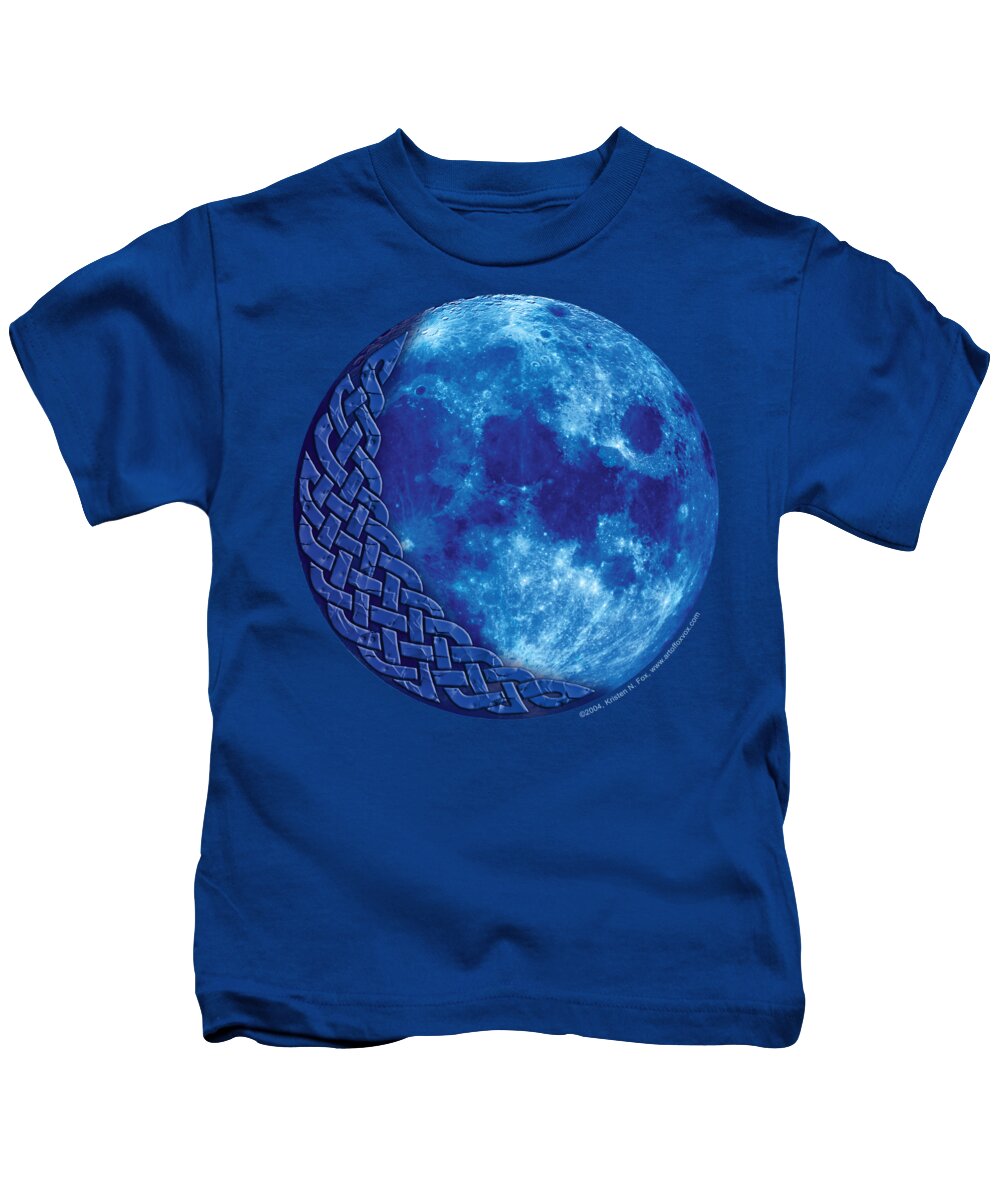 Artoffoxvox Kids T-Shirt featuring the mixed media Celtic Blue Moon by Kristen Fox