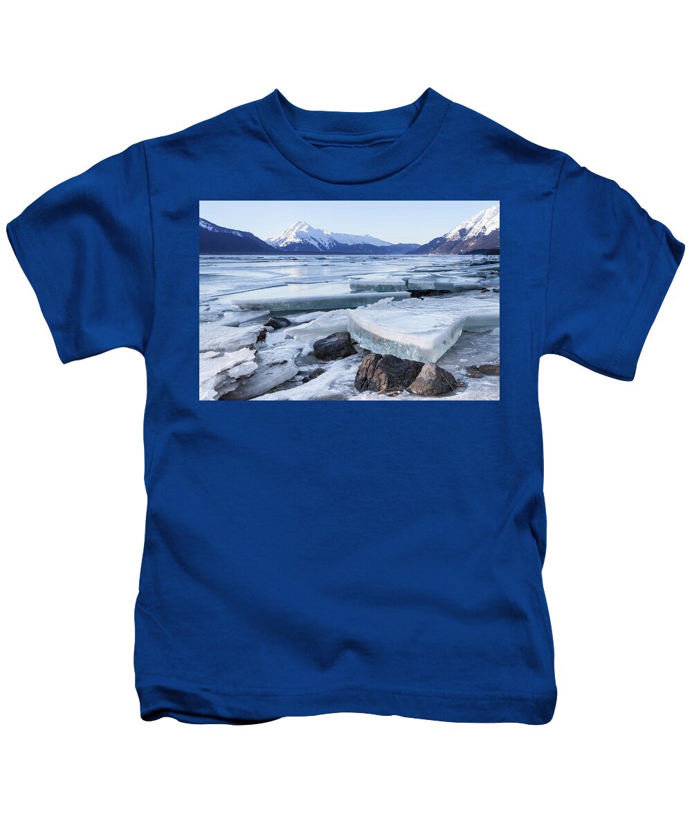 Alaska Kids T-Shirt featuring the photograph Chilkat River Ice Chunks by Michele Cornelius