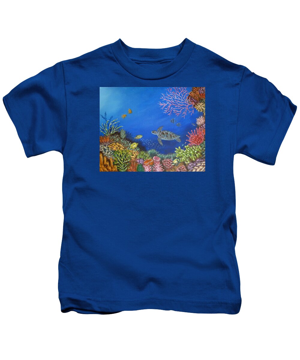 Coral Reef Kids T-Shirt featuring the painting Coral Reef by Amelie Simmons