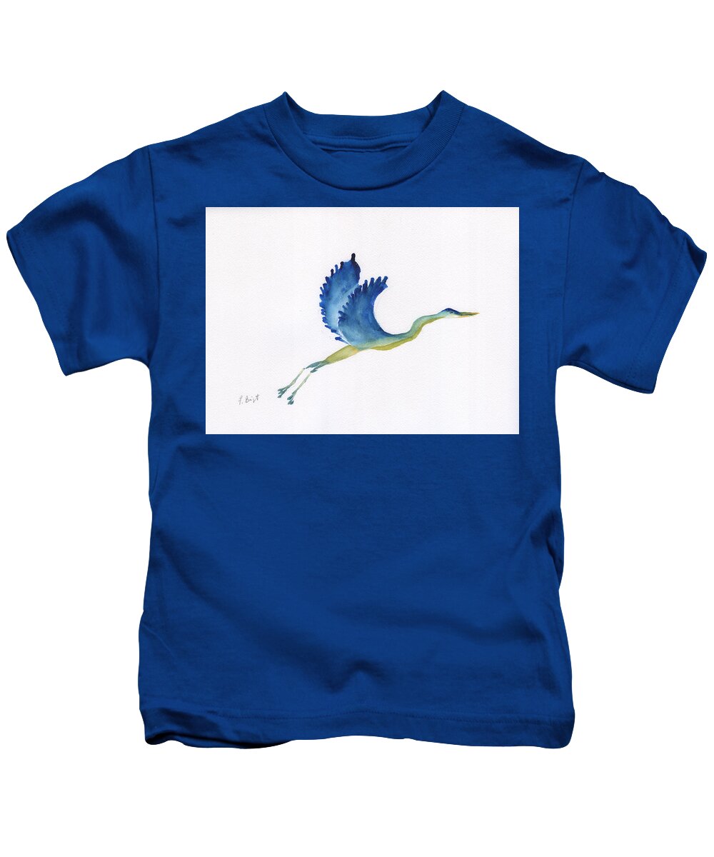 Crane In Flight Kids T-Shirt featuring the painting Crane In Flight by Frank Bright