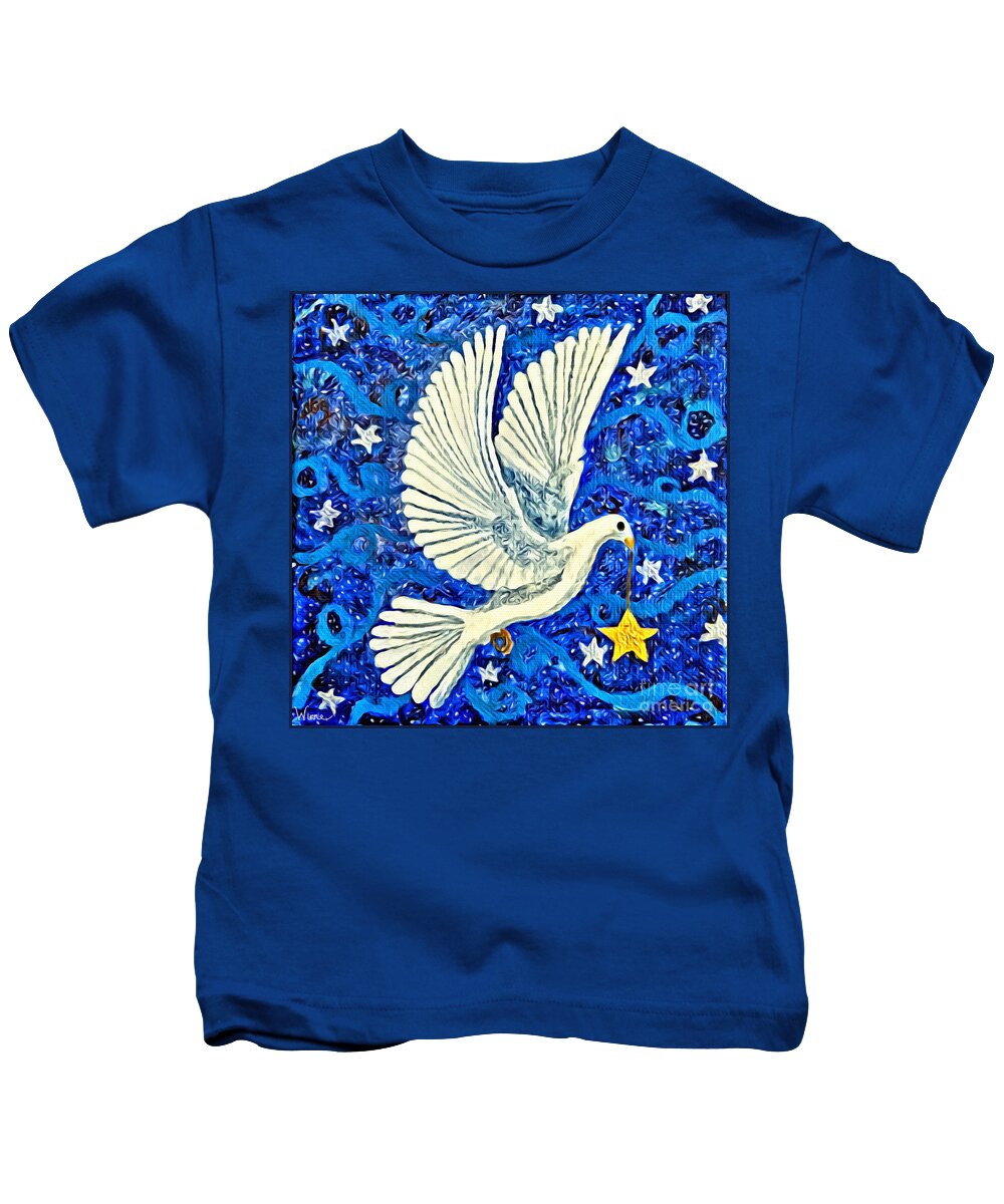 Lise Winne Kids T-Shirt featuring the painting Dove with Star by Lise Winne