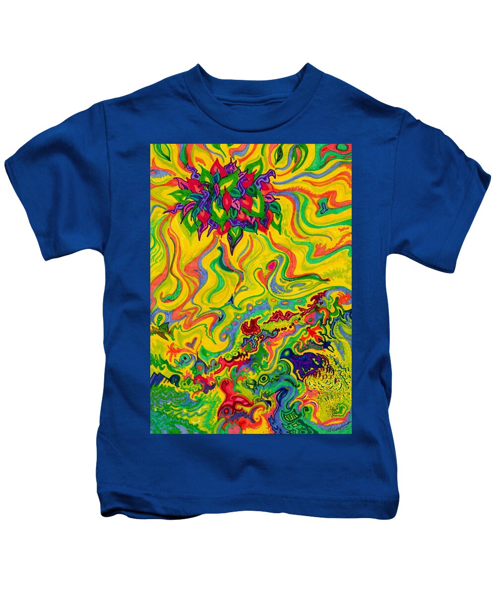 Swamp Kids T-Shirt featuring the painting Dream-scaped Swamp Garden 2 by Julia Woodman