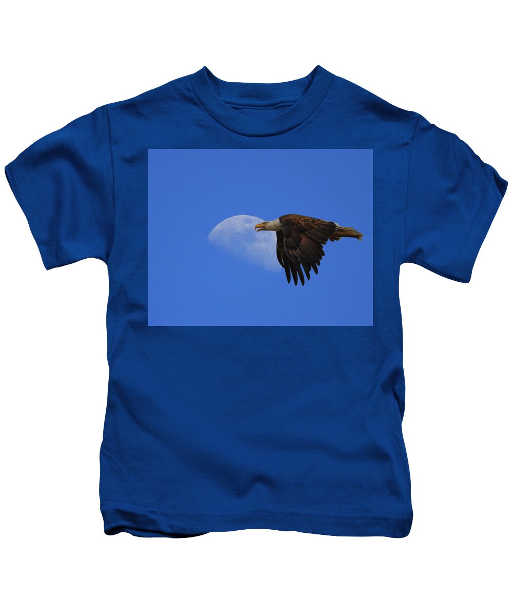 Bald Eagle Kids T-Shirt featuring the photograph Eagle Moon by Beth Sargent