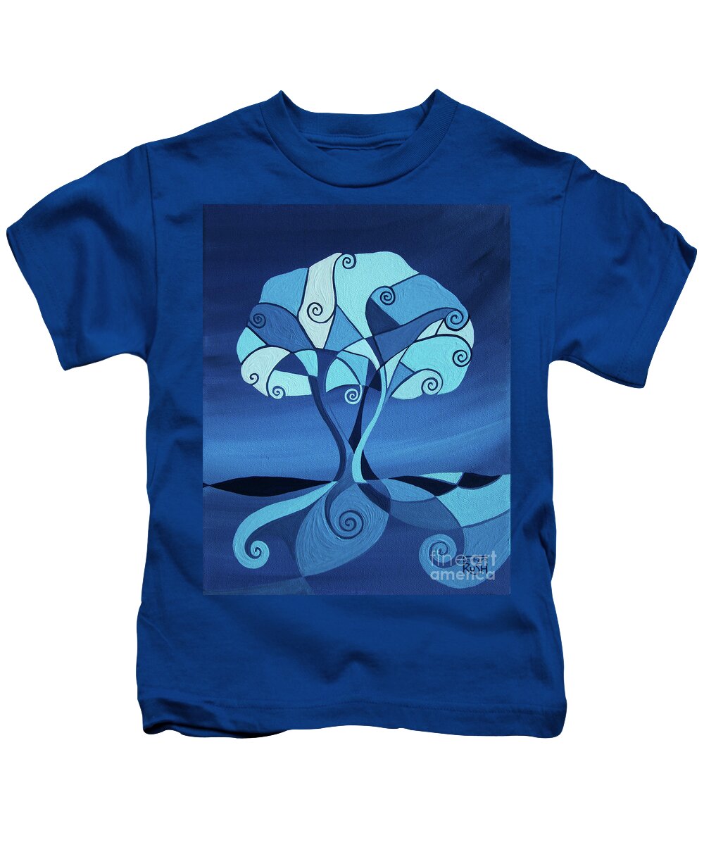 Blue Tree Paintings Kids T-Shirt featuring the painting Enveloped in Blue by Barbara Rush
