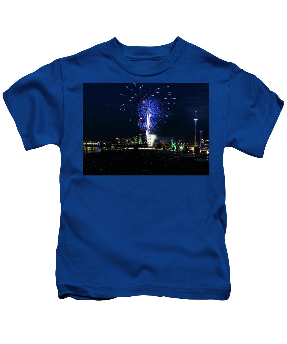 Firework Kids T-Shirt featuring the photograph Firework's in Dusseldorf by Cesar Vieira