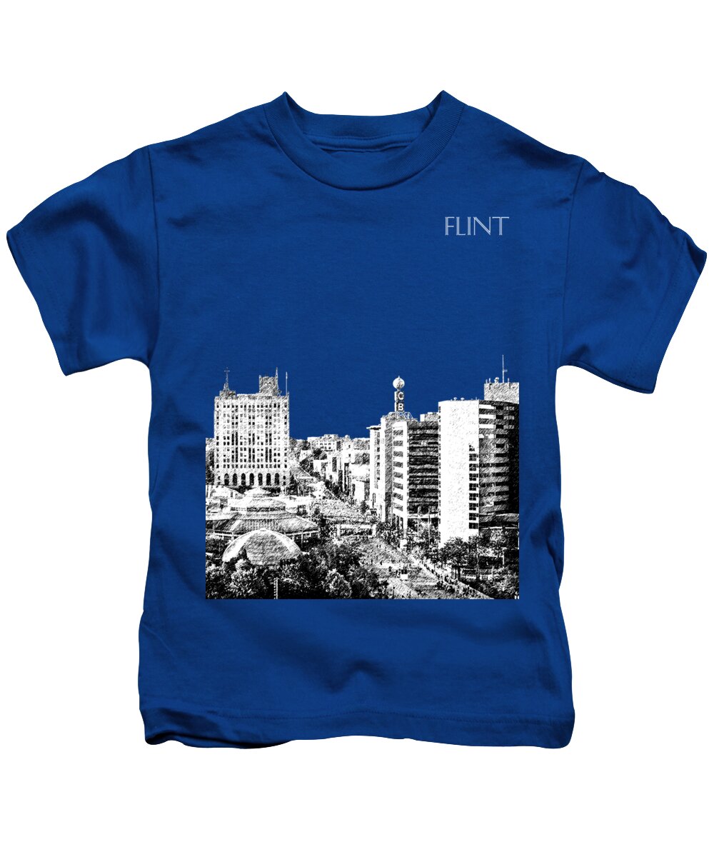 Architecture Kids T-Shirt featuring the digital art Flint Michigan Skyline - Aqua by DB Artist