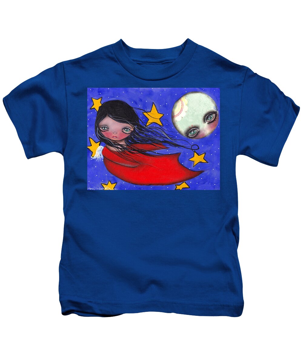 Angel Kids T-Shirt featuring the painting Flying with the Moon by Abril Andrade