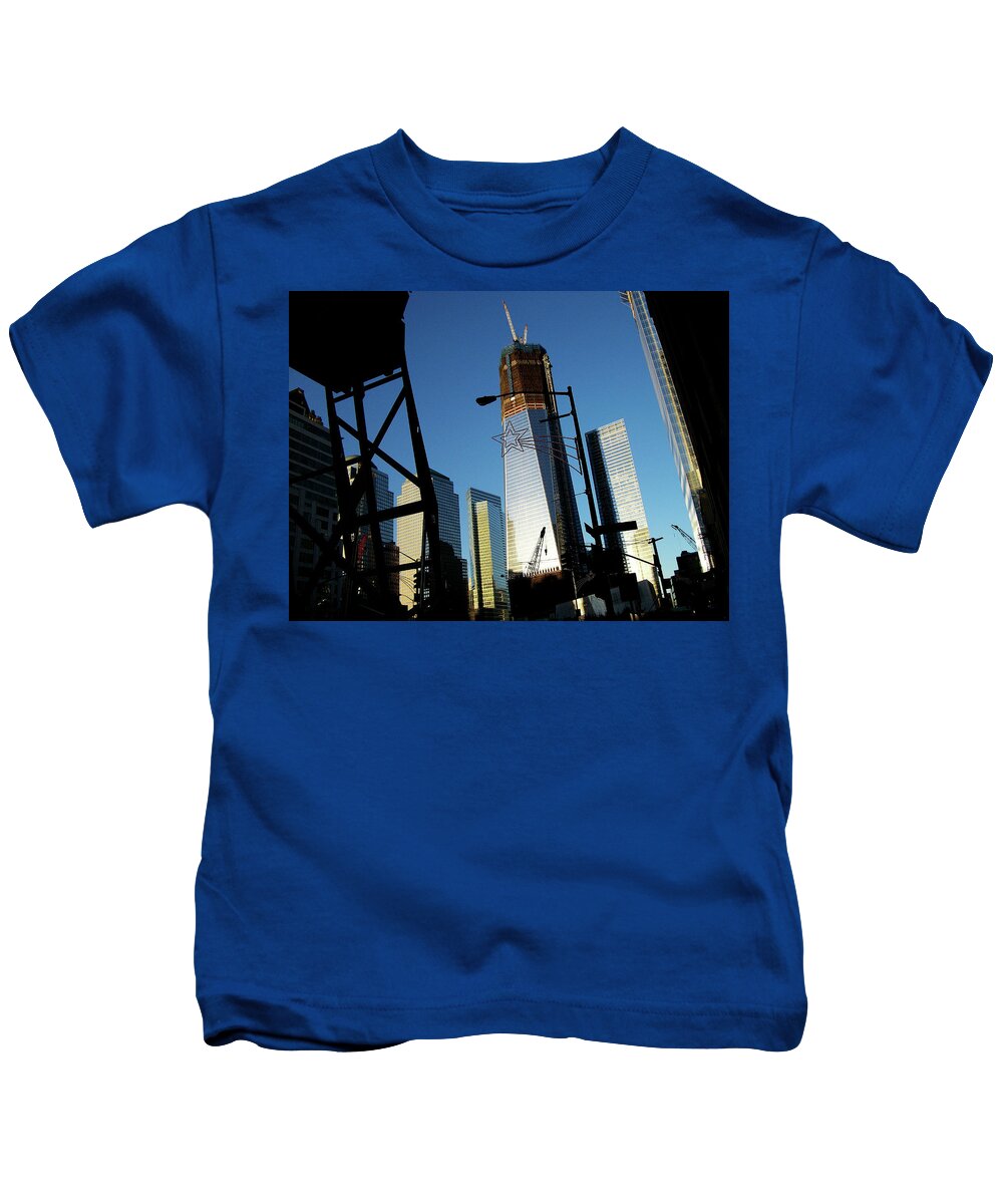 Freedom Tower Kids T-Shirt featuring the photograph Freedom Tower Under Construction in NYC by Linda Stern