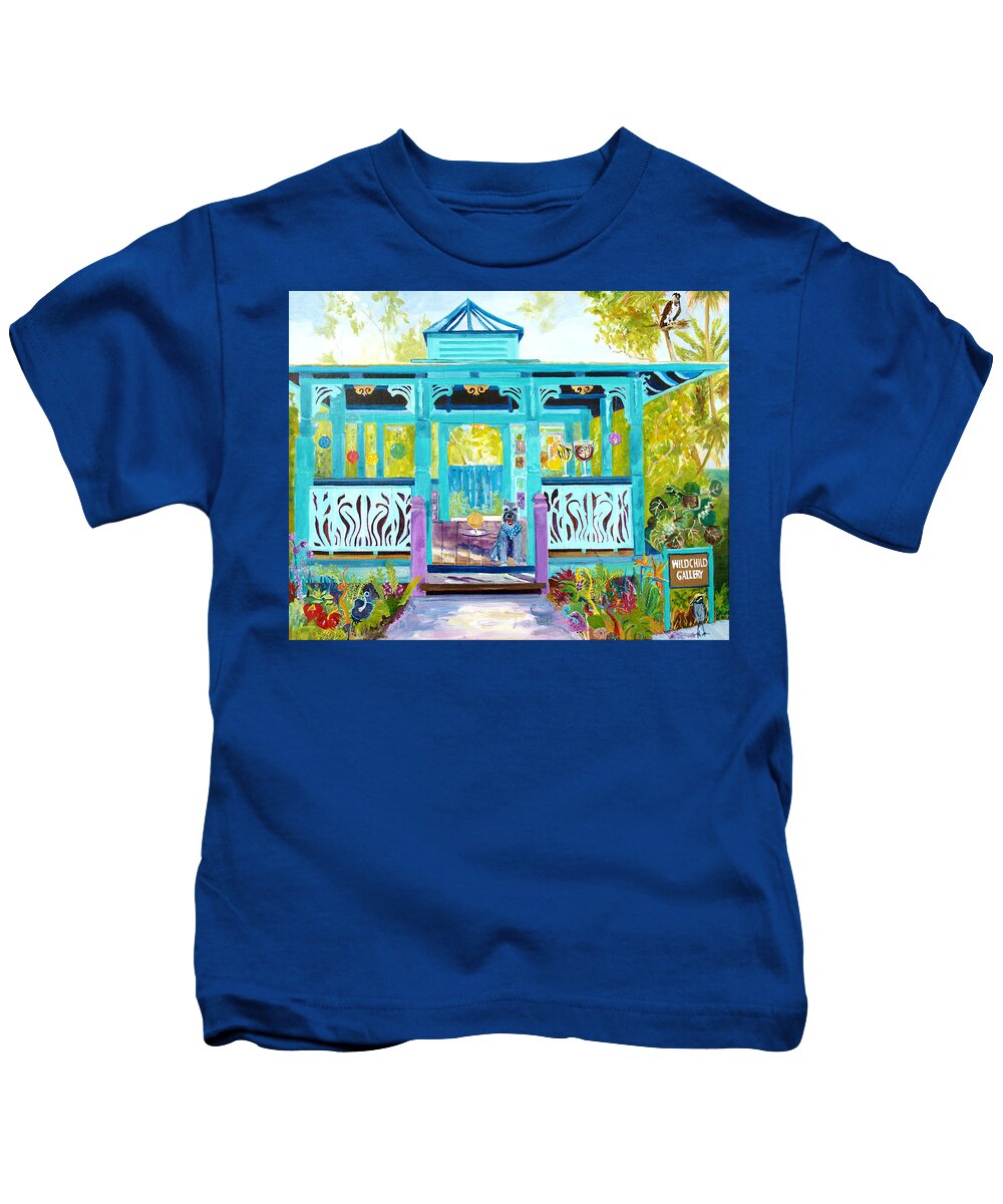 Wild Child Gallery Kids T-Shirt featuring the painting Gazebo Greeters at Wild Child by Linda Kegley