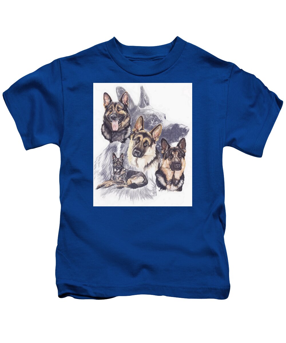 Purebred Kids T-Shirt featuring the mixed media German Shepherd Medley by Barbara Keith