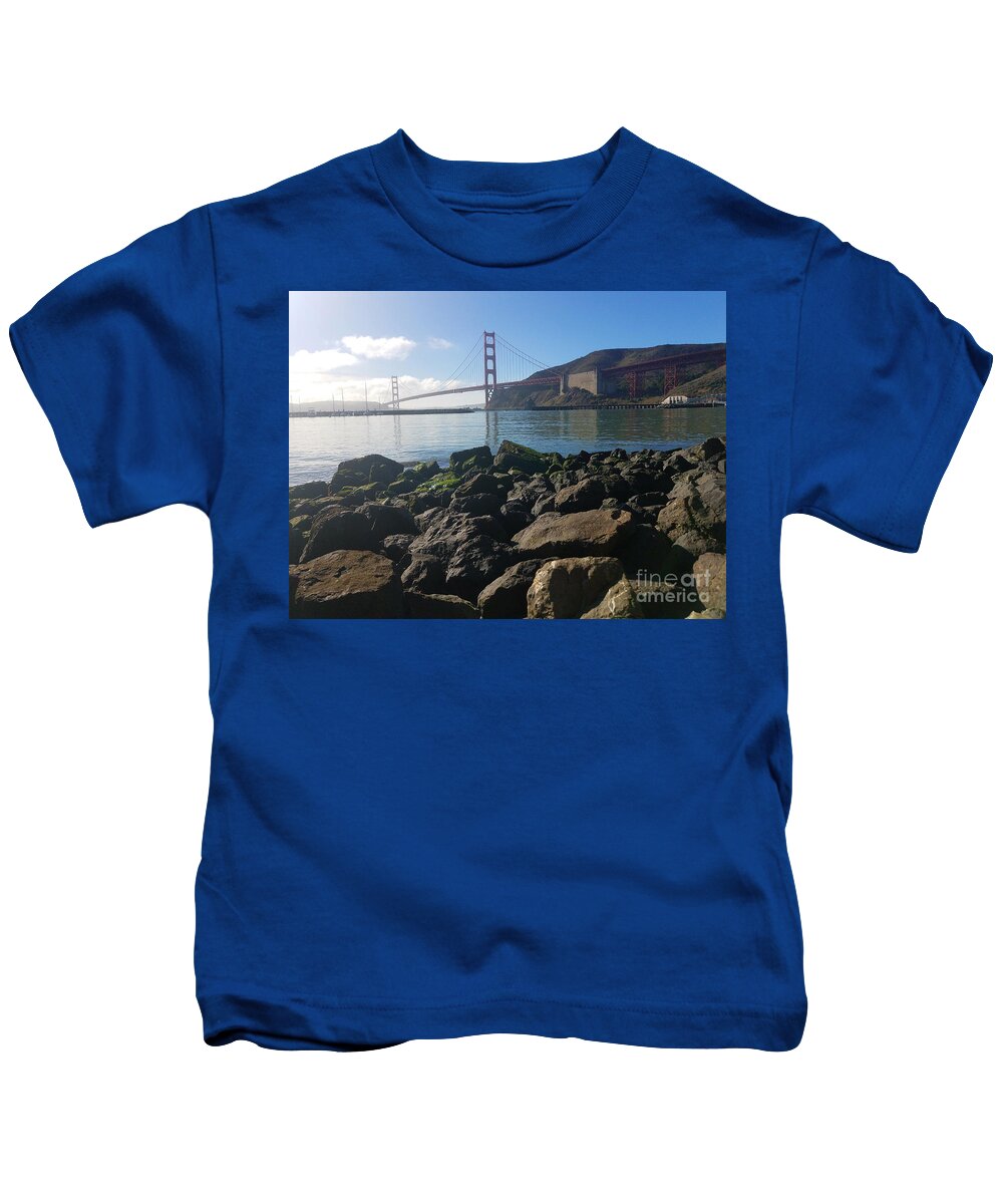 Golden Gate Bridge Kids T-Shirt featuring the photograph Golden Gate Bridge New Year's Eve Daytime by Artist Linda Marie