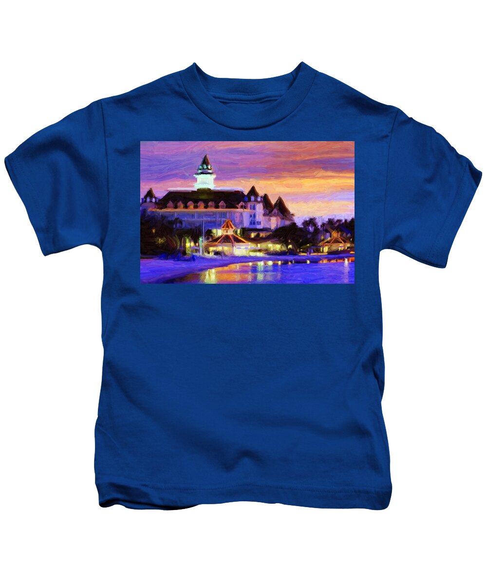 Hotel Kids T-Shirt featuring the digital art Grand Floridian by Caito Junqueira