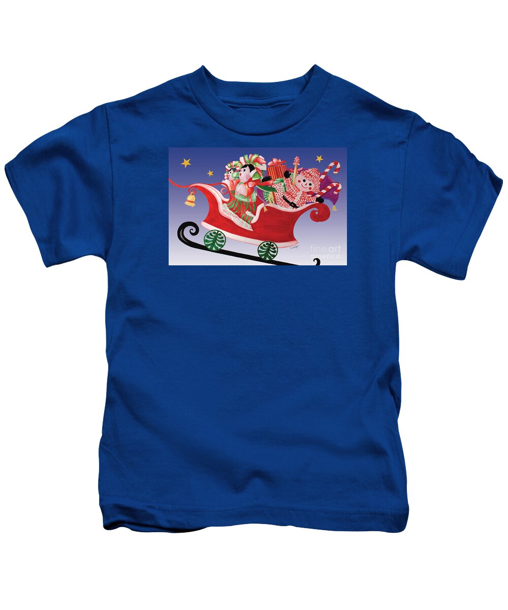 Christmas Cards Kids T-Shirt featuring the painting Holiday Twin Delivery by Kandyce Waltensperger
