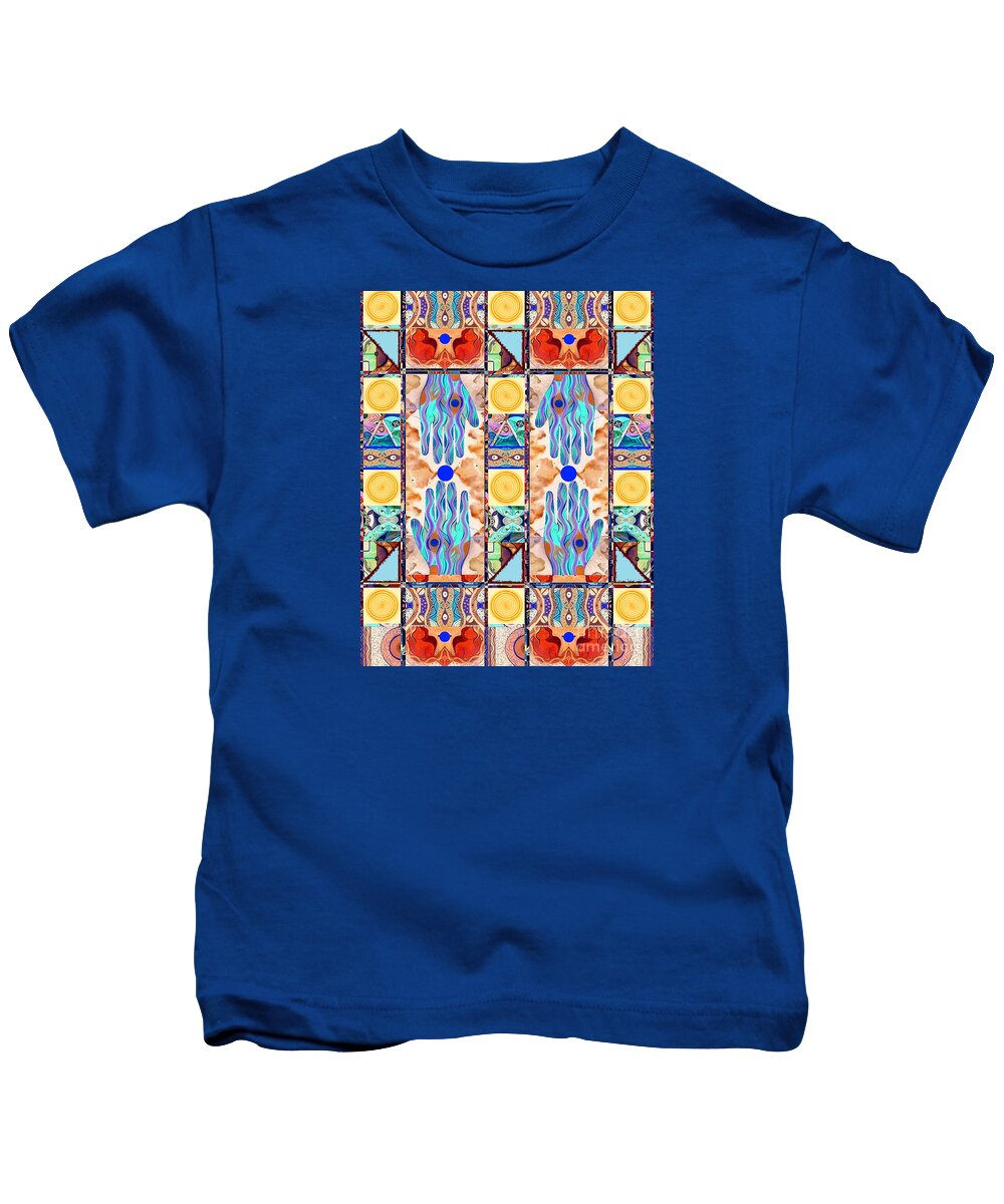 Abstract Kids T-Shirt featuring the mixed media Hot Suns And Blue Planets by Helena Tiainen