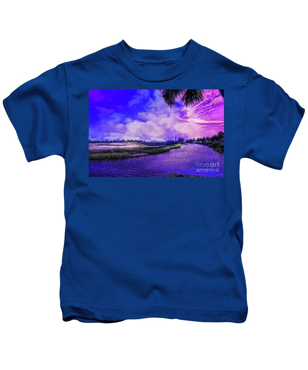 Lighthouses Kids T-Shirt featuring the digital art Lighthouse Surreal Magic by DB Hayes