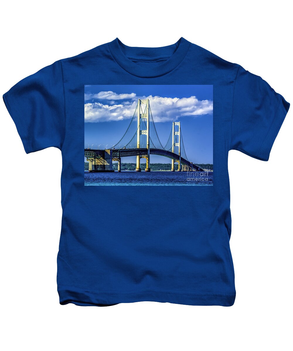 Mackinac Bridge Kids T-Shirt featuring the photograph Mackinac Bridge by Nick Zelinsky Jr