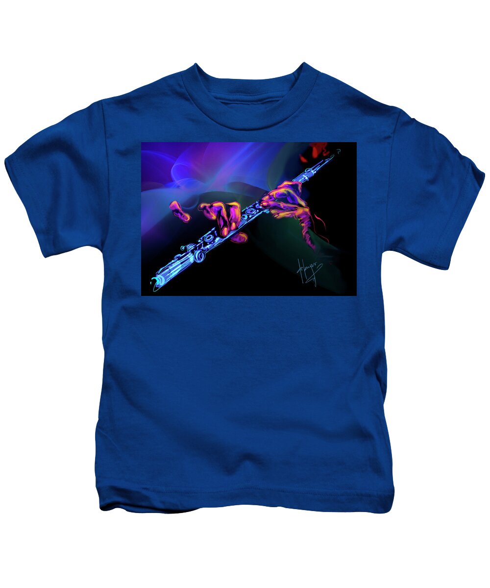 Flute Kids T-Shirt featuring the painting Magic Flute by DC Langer