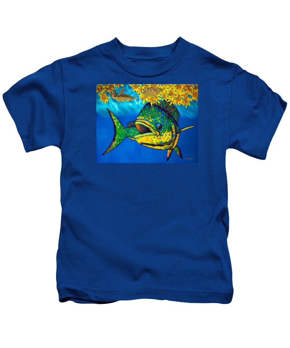 Sea Turtle Kids T-Shirt featuring the painting Mahi Mahi Fish - Dorado Fish by Daniel Jean-Baptiste