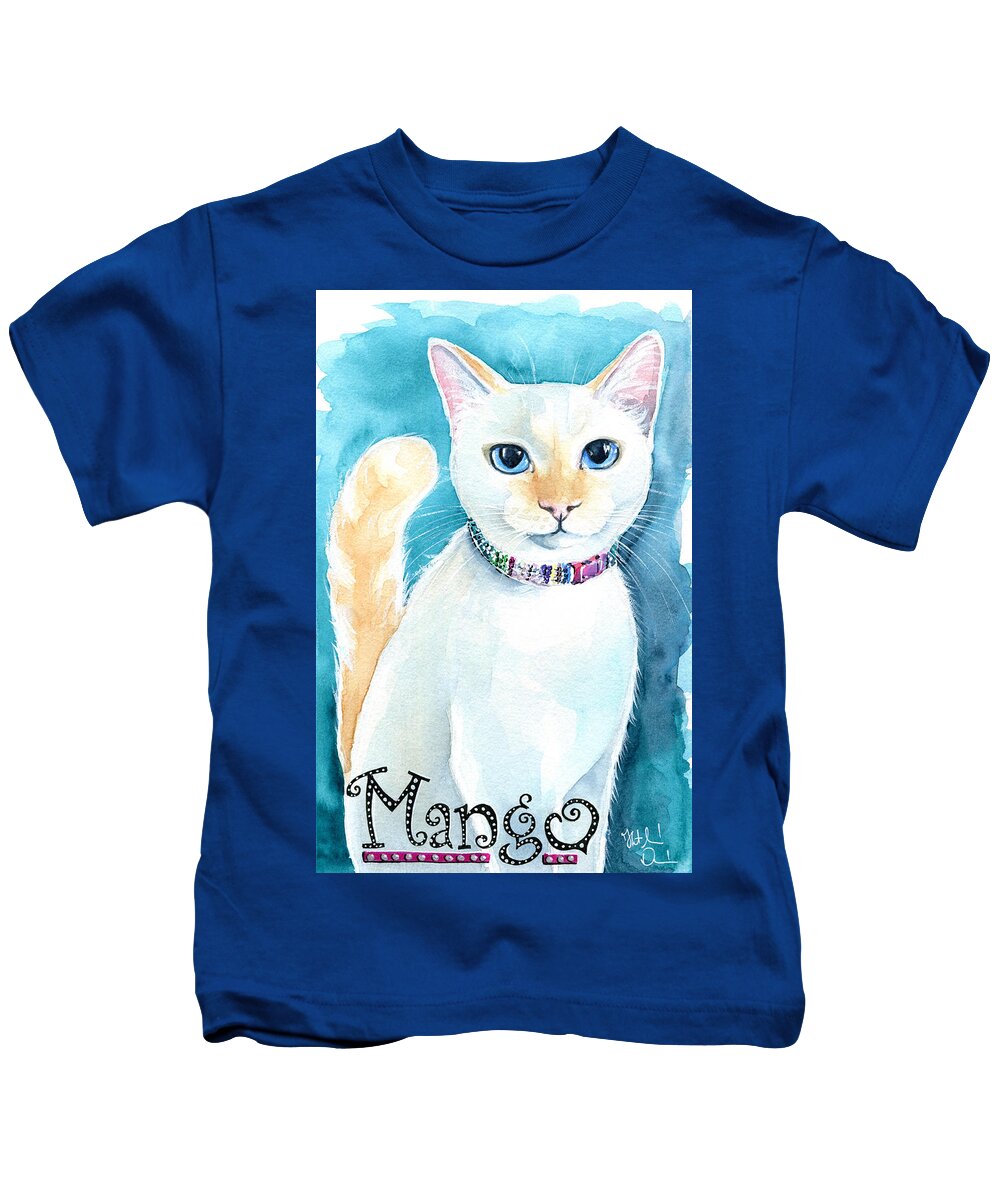Cat Kids T-Shirt featuring the painting Mango - Flame Point Siamese Cat Painting by Dora Hathazi Mendes