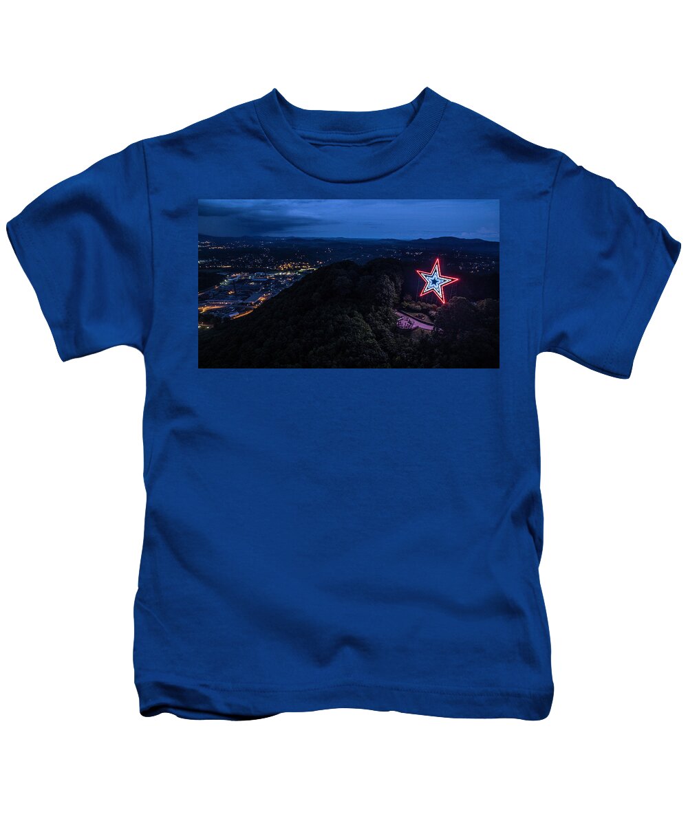 Mill Mountain Kids T-Shirt featuring the photograph Mill Mountain Dusk by Star City SkyCams