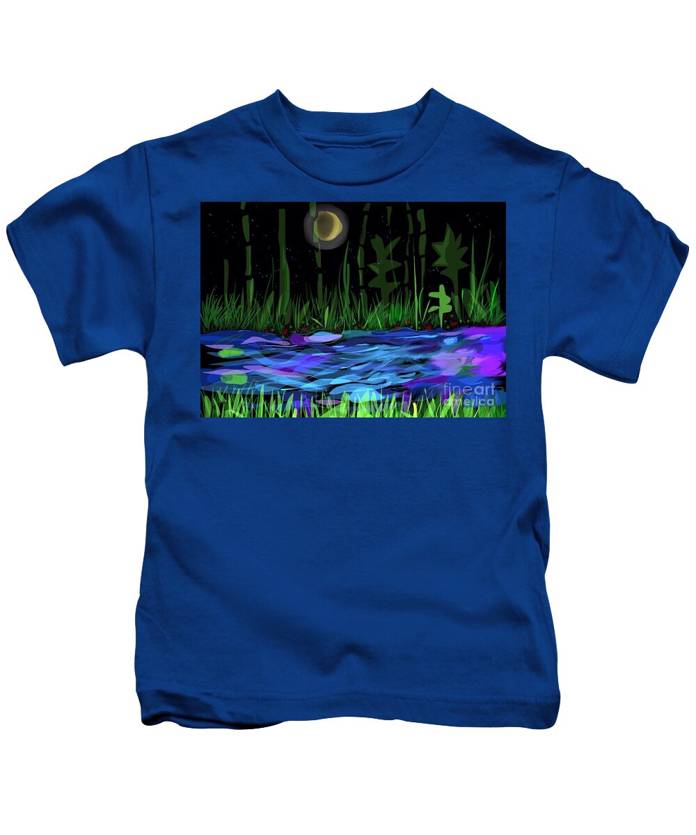 Digital Kids T-Shirt featuring the digital art Moon Over The River by Joe Roache