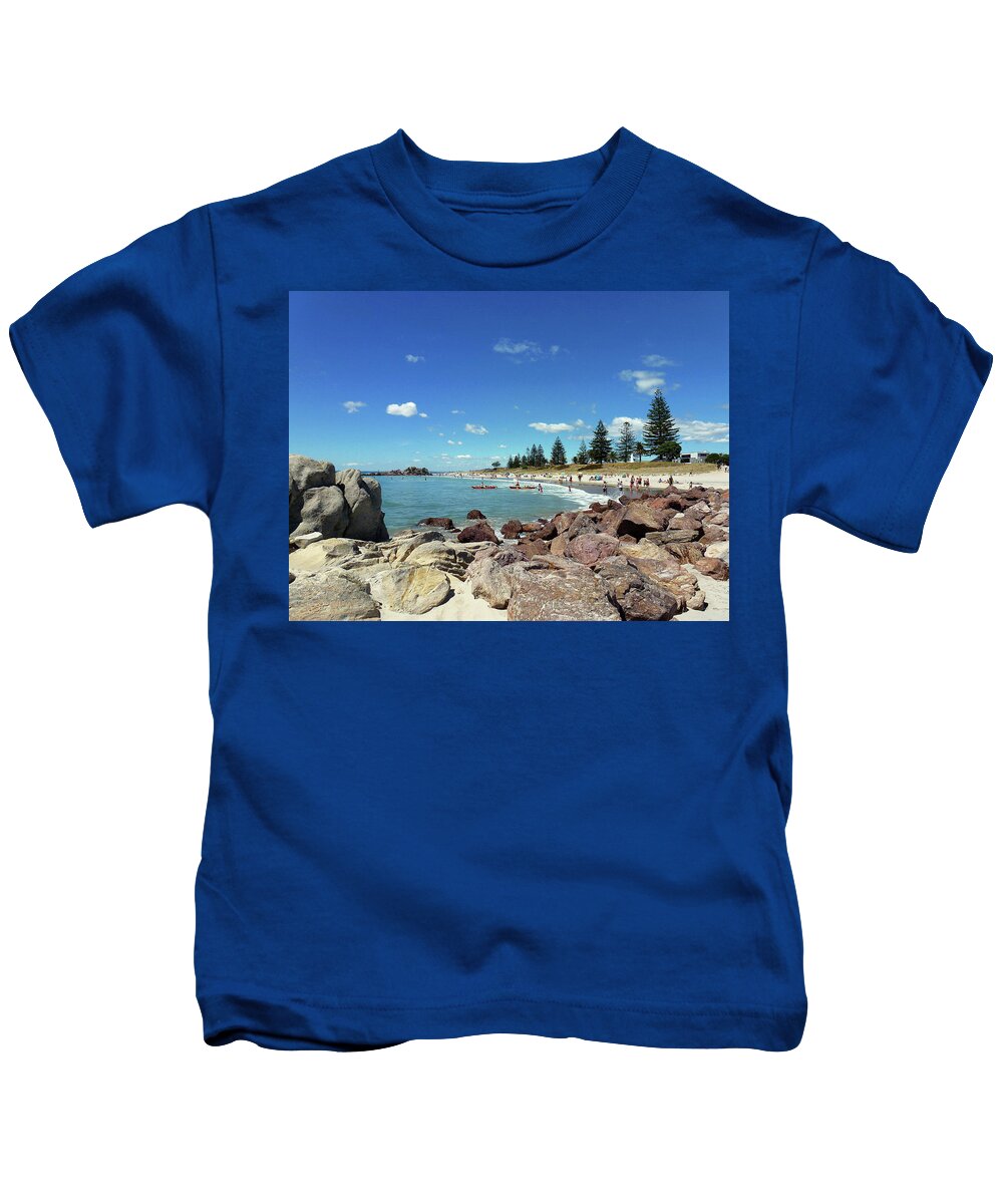 Mt Maunganui Kids T-Shirt featuring the photograph Mt Maunganui Beach 3 - Tauranga New Zealand by Selena Boron