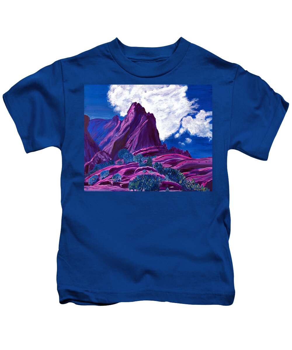 Mountain Kids T-Shirt featuring the painting Mystic Mountain 20x24 by Santana Star
