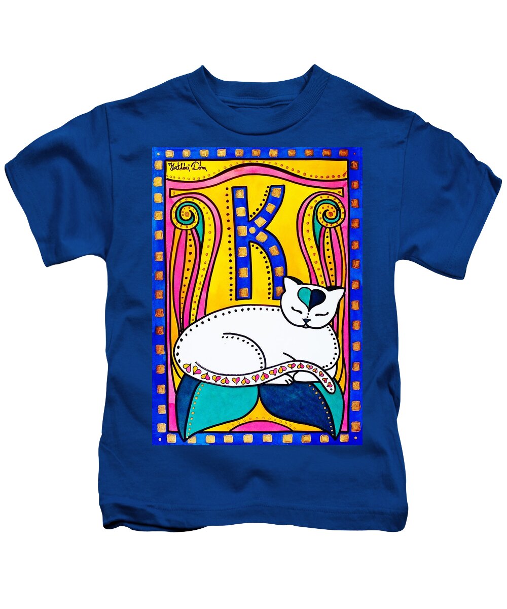 Peace And Love Kids T-Shirt featuring the painting Peace And Love - Cat Art by Dora Hathazi Mendes by Dora Hathazi Mendes