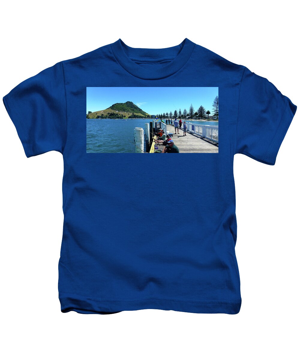 Pilot Bay Kids T-Shirt featuring the photograph Pilot Bay Beach 8 - Mount Maunganui Tauranga New Zealand by Selena Boron