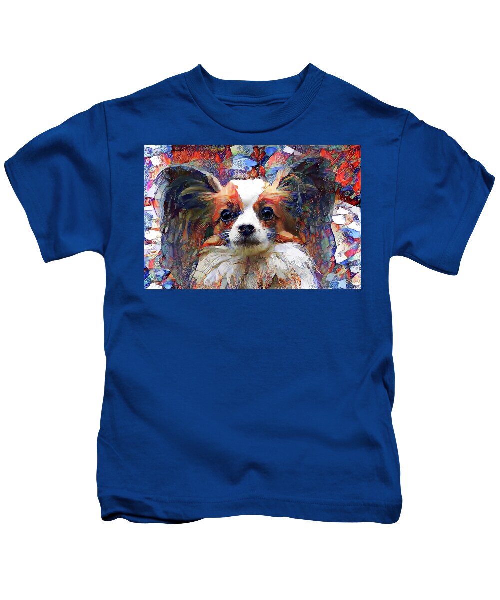 Papillon Kids T-Shirt featuring the digital art Poppy the Papillon Dog by Peggy Collins